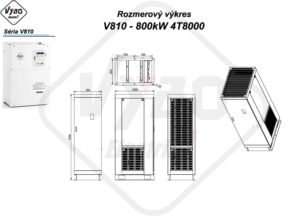 rozmerový výkres frekvenčný menič V810 800kW 4T8000